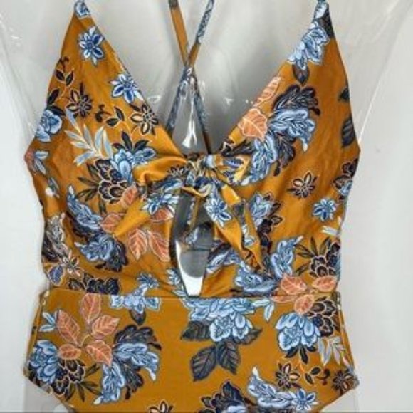 Brand NEW Maree Maree Mustard and Blue Erina Floral Boho One Piece Swimsuit - Picture 7 of 8